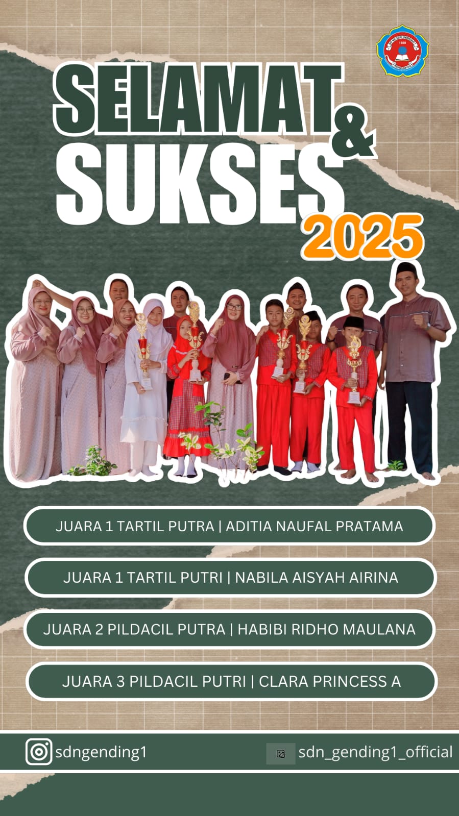 SDN Gending I Raih Berbagai Prestasi Akademik dan Keagamaan Tahun 2025
